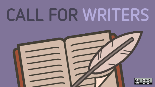 Call for Writers, purple with pen