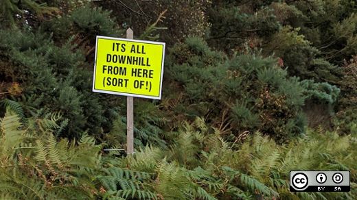 downhill sign on a road