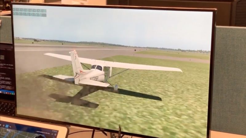 A plane in the researchers' demonstration attack as spoofed ILS signals induce a pilot to land to the right of the runway.