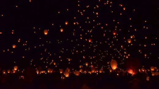 Paper lanterns in the sky