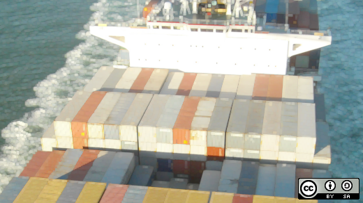 Containers on a ship on the ocean