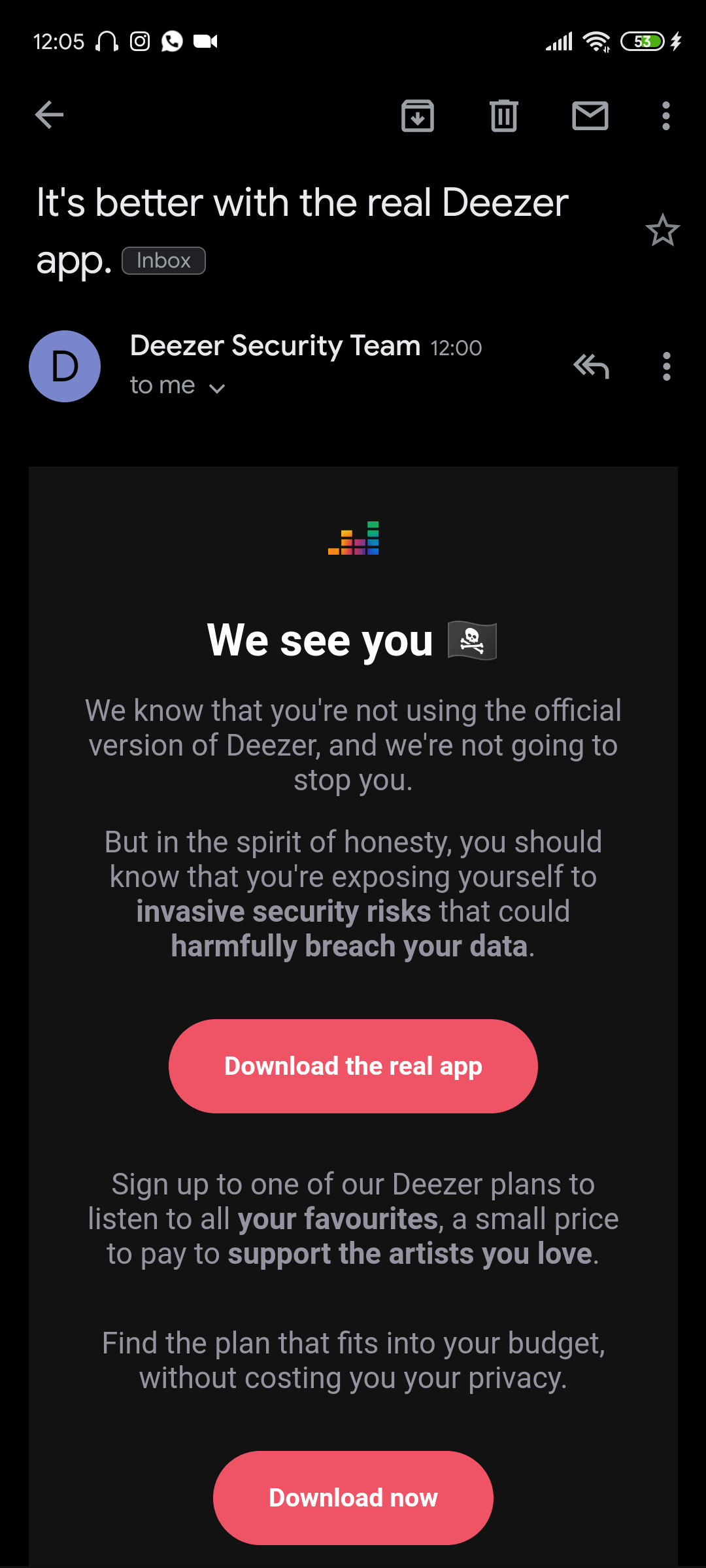 Deezer Warning