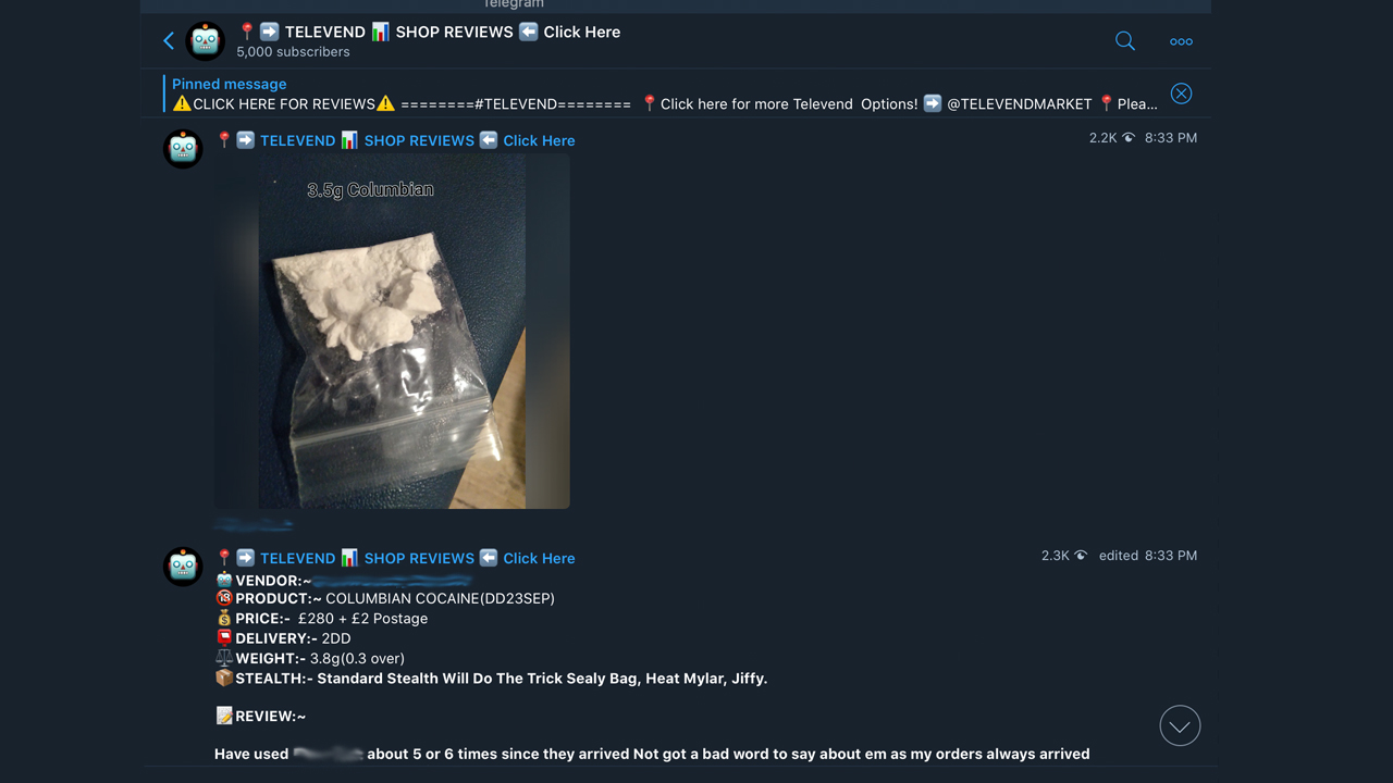 Televend’s Complex System of Telegram Drug Bots Swell as German Police Seize 9 Telegram Drug Channels Televend’s Complex System of Telegram Drug Bots Swell as German Police Seize 9 Telegram Drug Channels