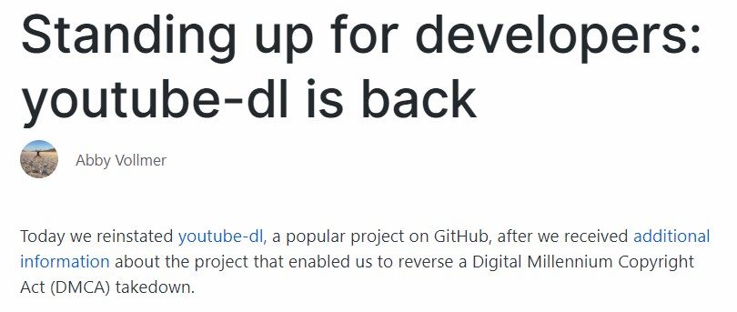 github reinstates youtube-dl