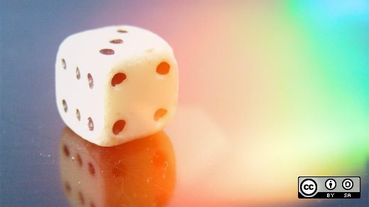 A die with rainbow color background
