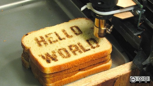 Hello World inked on bread