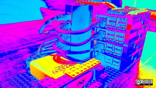 Neon colorized Raspberry Pi cluster with LEGOs