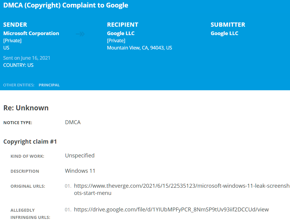 Windows 11 DMCA1