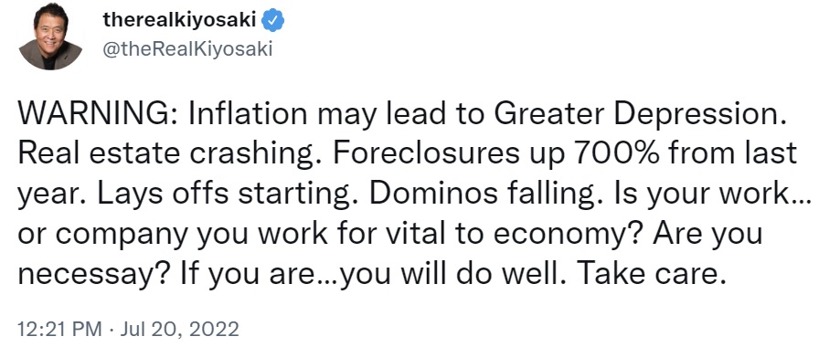 Rich Dad Poor Dad's Robert Kiyosaki Warns Inflation May Lead to Greater Depression