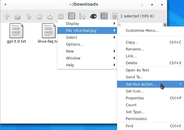 Setting a run action in the Rox file manager.