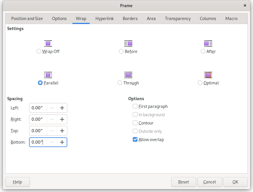 Image showing frame wrap in LibreOffice.