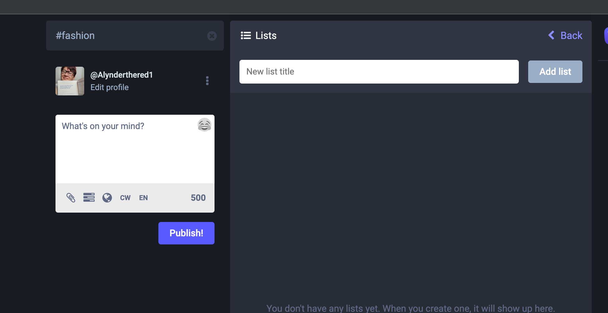 Image showing how to create a list in Mastodon
