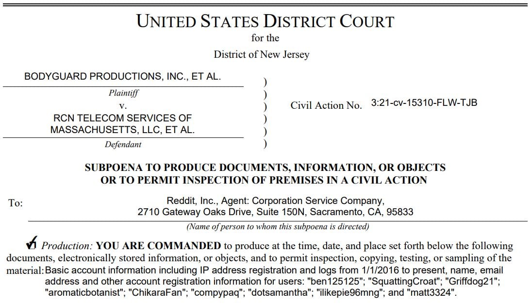 reddit subpoena