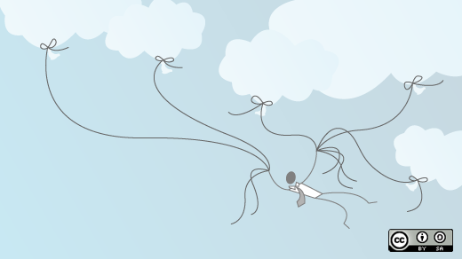 A person holding on to clouds that look like balloons A person holding on to clouds that look like balloons