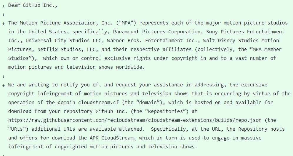 MPA DMCA notice to Github