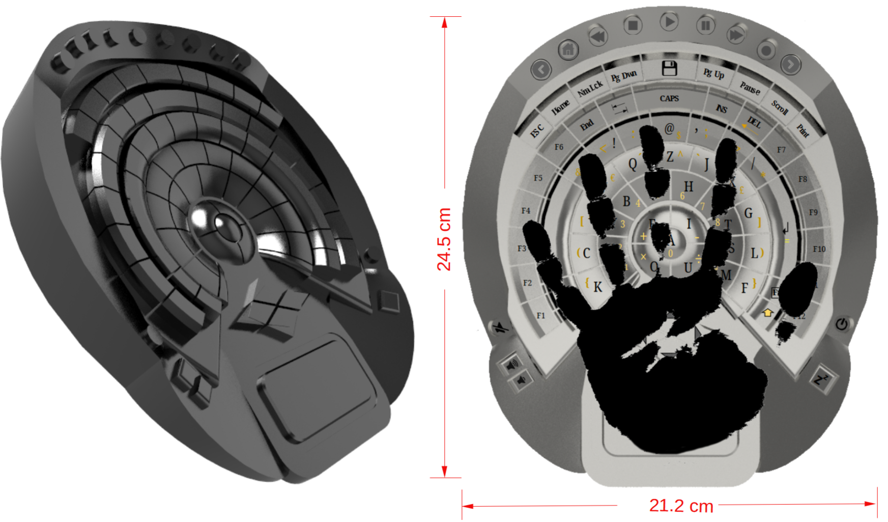 Keyboard dimensions and size relative to a hand