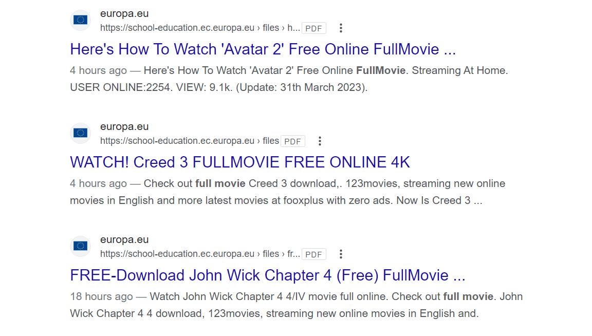 eu search results