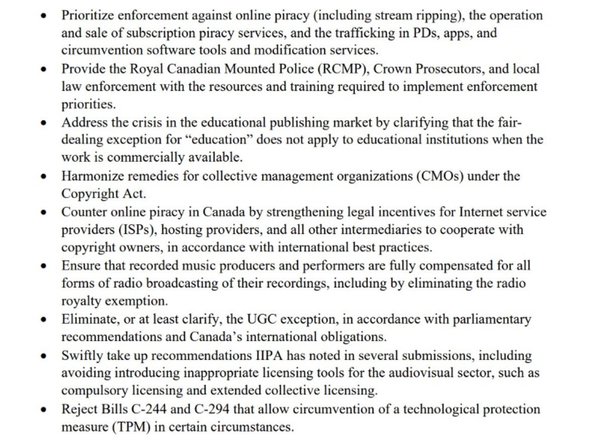 the canadian iipa wishlist