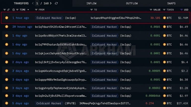 Coldcard hacker moves 30 BTC