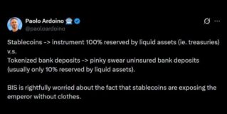 Tether CEO Slams BIS Over Tokenized Bank Deposit Push