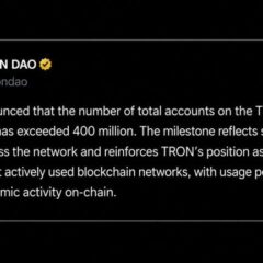 Tron Surpasses 400 Million Accounts as USDT Transfers Near $30 Trillion