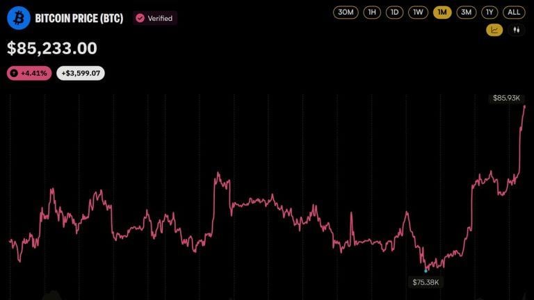 Bitcoin price action over the past month.